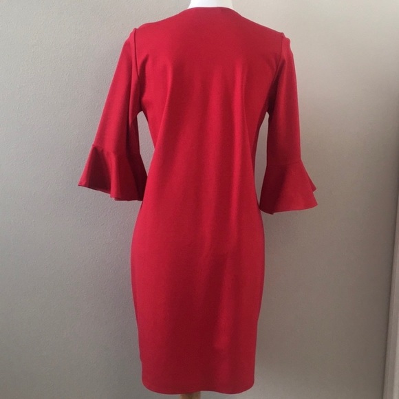 RED MATERNITY BELL SLEEVE DRESS - Picture 5 of 8
